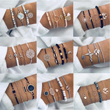 30 Style Boho Bangle Elephant Heart Shell Star Moon Bow Map Crystal Bead Bracelet Women Charm Party Wedding Jewelry Accessories