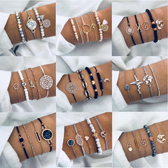 30 Style Boho Bangle Elephant Heart Shell Star Moon Bow Map Crystal Bead Bracelet Women Charm Party Wedding Jewelry Accessories